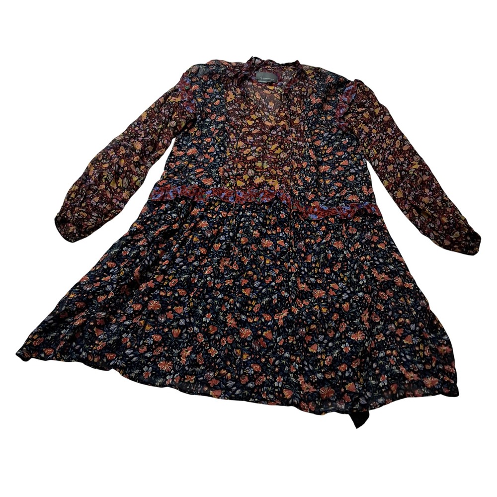Anthropologie Helene Tunic Dress Womens XS Black Floral Mini Tiered Boho Cottage